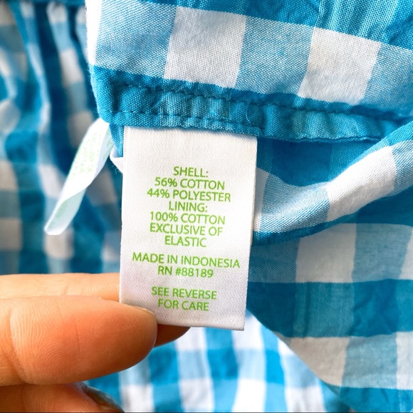 🐬 LILLY PULITZER SARAFINA TURQUOISE OASIS CRINKLE GINGHAM SHORT SLEEVE TOP! - Picture 11 of 15